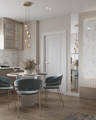 Open concept kitchen and living room with dining area