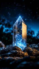 Glowing Crystal Night Landscape.