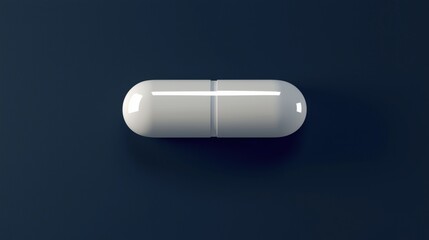 White capsule on dark background representing medicine, health, pharmaceutical industry, wellness, treatment, and nutrition