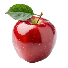 Fresh Red Apple: A vibrant red apple with a single green leaf, a perfect representation of freshness and natural goodness, ideal for health and wellness themes.