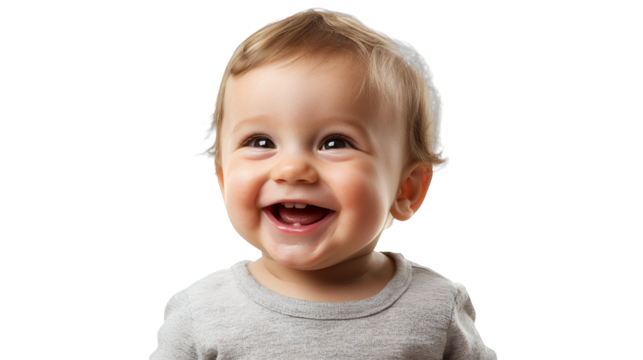 close up portrait of a young child, little boy smiling on photo on a transparent background, PNG image, PNG file, Generative art.