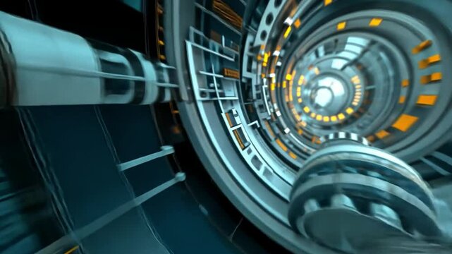 Cybernetic Gateway: A futuristic, photorealistic tunnel with an intricate design, offering a sense of technological advancement and spatial exploration.