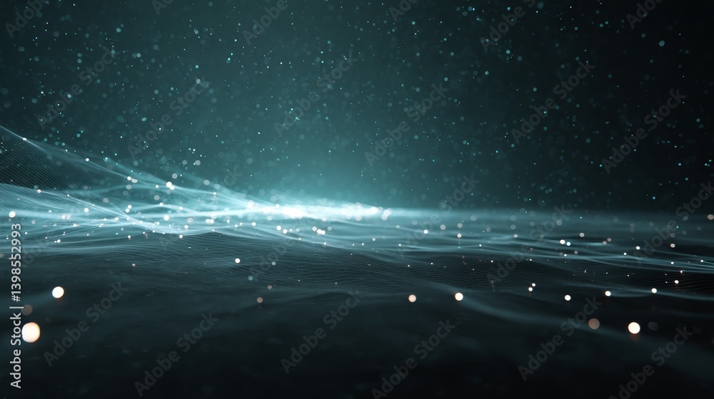 Aufkleber This artwork features a floating holographic dashboard with 3D neural network visuals and glowing blue data streams on a dark background