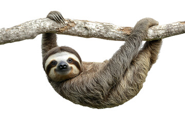 Fototapeta premium a cute sloth hanging from a tree branch on a transparent background, PNG image, PNG file, Generative art.