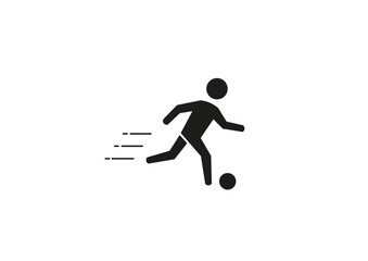Figur playing Football running after ball, silhouette Football player, vector illustration, icon symbol. 