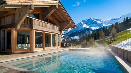 Mountain Chalet Escape: Heated Pool and Snowy Peaks offers an experience of luxury amidst stunning natural beauty.