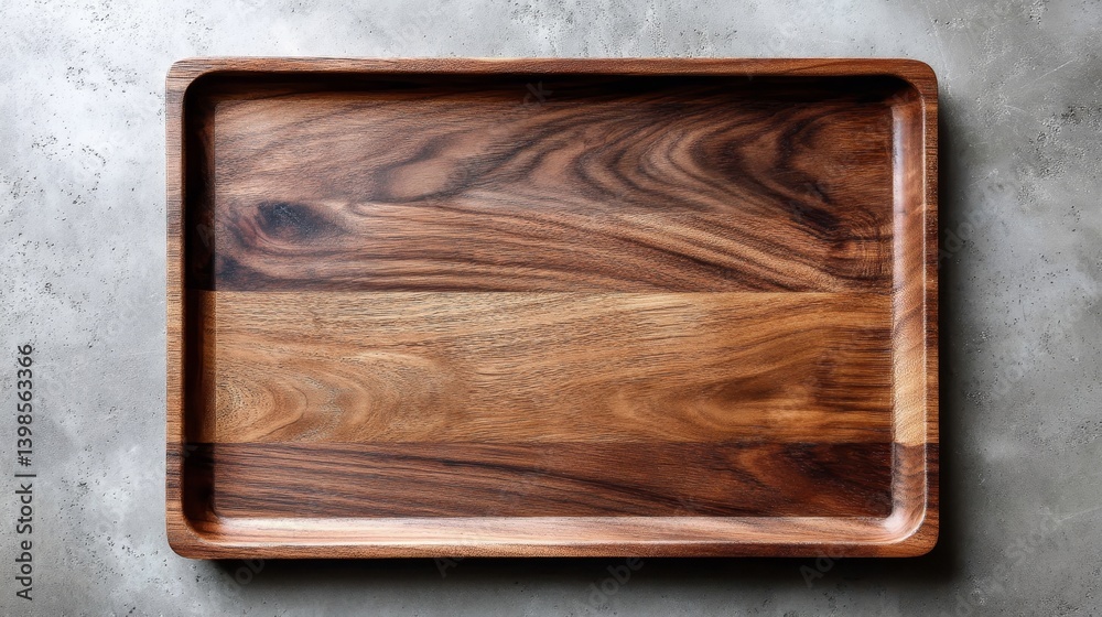 Fototapete sleek wooden tray rests empty on a charcoal tabletop, showcasing natural grain and clean lines. idea
