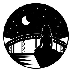 a girl with moon night vector silhouette