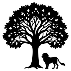 tree under animal silhouette vector illustration