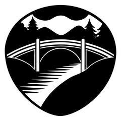 river with bridge silhouette vector illustration