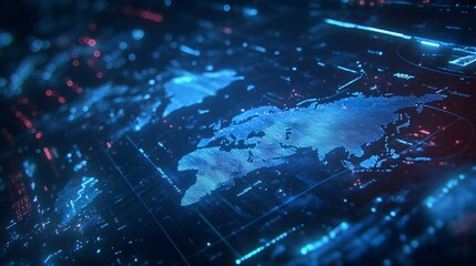 Digital world map background with global business and trade data