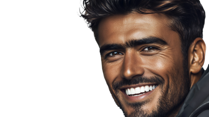 a portrait of a young man smiling with a on a transparent background, PNG image, PNG file, Generative art.