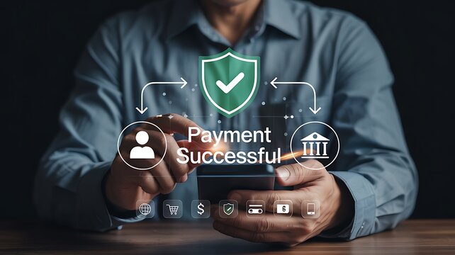 Payment Successful Digital Finance with Holographic Interface and Green Checkmark in Futuristic Financial Technology Concept - Powered by Adobe