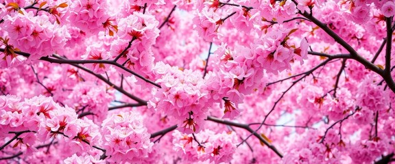 Obraz premium A vibrant pink backdrop overflowing with delicate cherry blossoms in full bloom, design, spring background