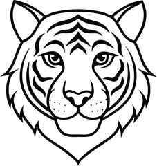 Detailed Line Art Illustration of a Tiger's Face in Black and White