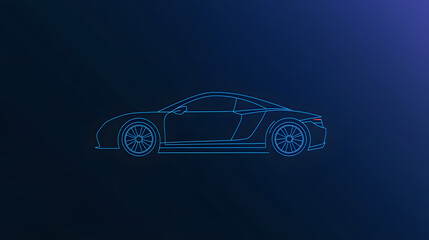 Naklejka premium Neon Car Blueprint: A sleek, modern sports car is captured in a minimalist blueprint style, rendered in vibrant neon against a dark background.