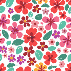 Floral  seamless pattern. Colorful summer texture with flowers and leaves.