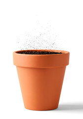Empty Terracotta Pot with Soil on White Background