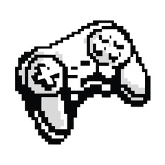 Pixel Art Style White Gamepad Isolated on White Background, Retro Console Controller