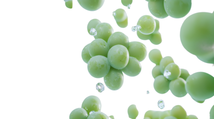 drops of water falling on green grapes on a transparent background, PNG image, PNG file, Generative art.