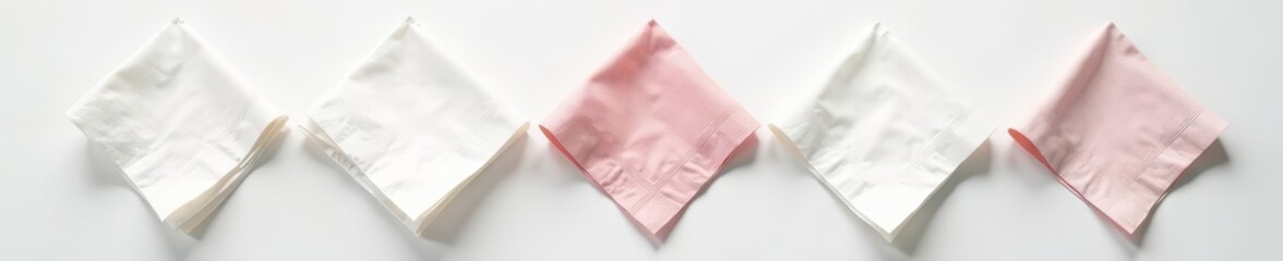 Minimalist arrangement of pristine paper napkins on white surface, napkin, napery