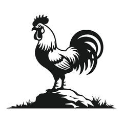 Cartoon rooster silhouette on white background