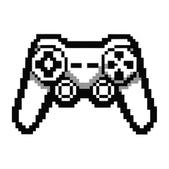 Fototapeta premium Pixelated Game Controller Design, Retro Style, 8 Bit, Black and White, Isolated Art