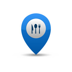 Map pin with restaurant icon.