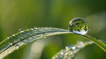  dew drop on blade of grass crystal clear water droplet