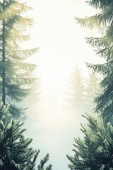 Obraz premium Nature-inspired frame with morning fog and tall woodland trees