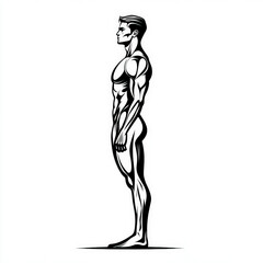 Fototapeta premium muscle man silhouette , black and white illustration isolated on white background