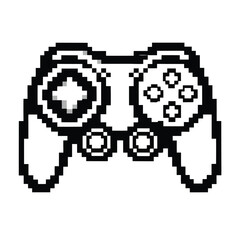 Pixelated Joystick Controller with Directional Pad, Buttons, Isolated on White Background
