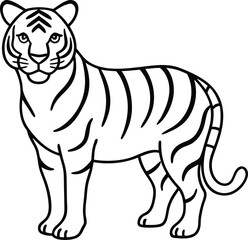 Outline Drawing of a Tiger in a Minimalist Line Art Style