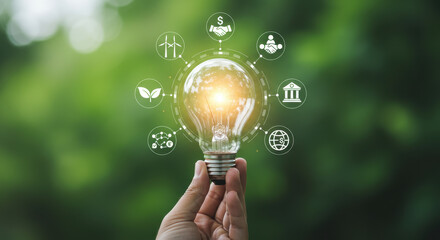  Sustainable Future: Light Bulb with Ecology Icons - Green Energy, Innovation & Investment for a Better World!