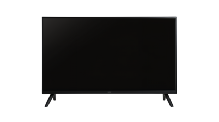 a flat screen tv with a blank screen mounted black wall on a transparent background, PNG image, PNG file, Generative art.