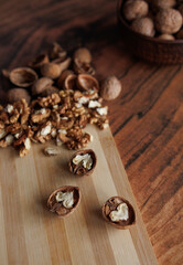 walnut on a wooden board
