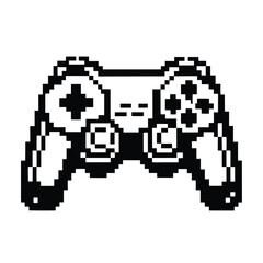 Pixelated Video Game Controller, Retro Gaming Console Pixel Art, Black and White Design