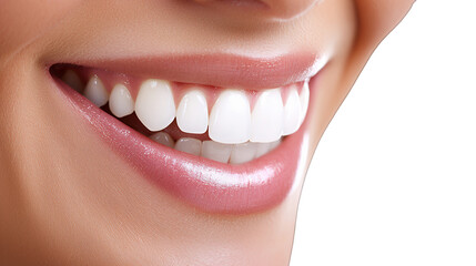 Obraz premium close - up of a young woman smiling with white teeth on a transparent background, PNG image, PNG file, Generative art.