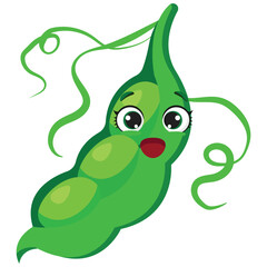 A shocking green pea pod with a smiling face and big eyes Perfect for vegetable-themed designs, healthy eating projects, gardening graphics and nutrition education materials
