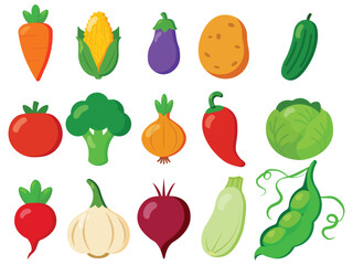 Colorful fresh vegetable clipart set