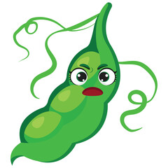 Angry green pea pod with expressive face and bold eyes Perfect for fun vegetable concepts, nutrition campaigns, gardening visuals, and educational food illustrations