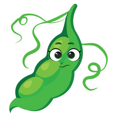 Playful green pea pod with curious face Great for food-themed designs, kids' books, educational materials, and eco-friendly packaging