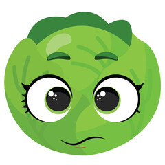 Green cabbage head with big round eyes and neutral expression Perfect for vegetable-themed graphics, farm product labels, and eco-friendly packaging
