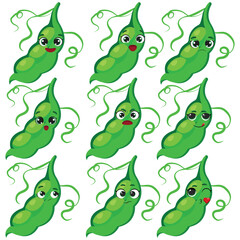 Pea character face emotion set