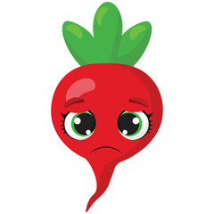 Obraz premium Sad red radish with green leaves and teary eyes Perfect for designs related to emotions, gardening, organic food, or educational visual content