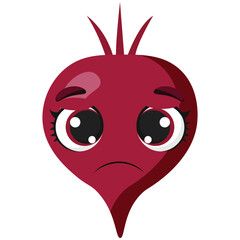 Sad beetroot character with big eyes and emotional expression Great for food labels, eco packaging, farm branding, recipe graphics, and vegetable-themed designs