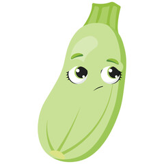 Sad zucchini with expressive eyes Unique vegetable character perfect for illustrating emotions, food-related projects, healthy lifestyle and organic products content