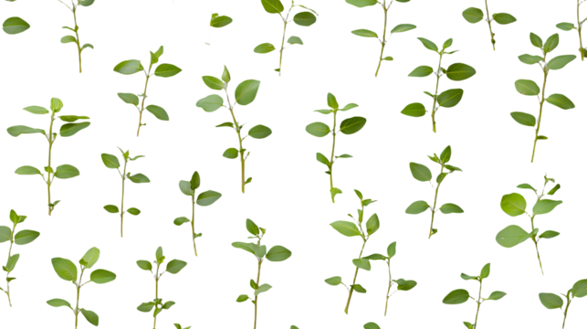a pattern of green branches and flowers on a transparent background, PNG image, PNG file, Generative art.