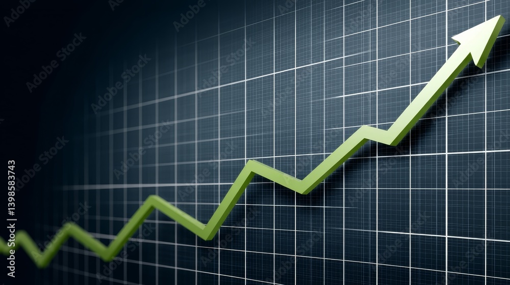 Poster Close-up of a digital display with a line graph highlighting financial growth through bright green trendlines, set against a dark blue grid for clarity