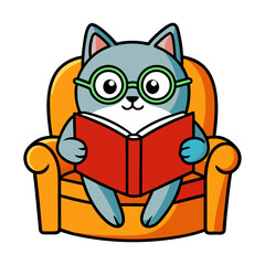 cat reading book in sofa vector